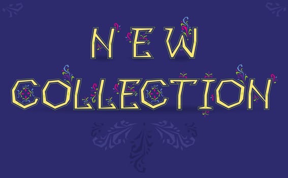 Inscription New Collection. Delicate letters with floral decor. Artistic font.  Illustration
