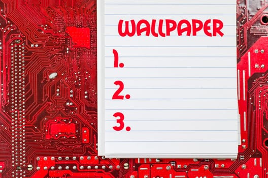 Red old dirty computer circuit board and text concept
