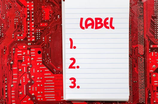 Red old dirty computer circuit board and text concept