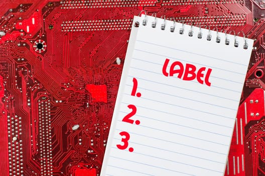 Red old dirty computer circuit board and text concept
