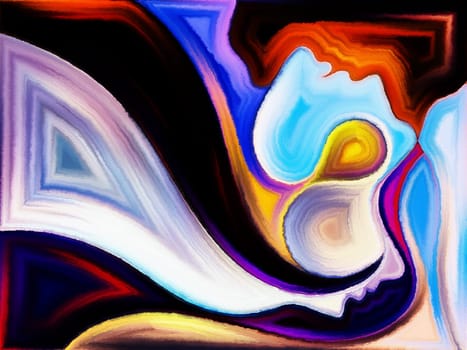 Inner Dialog series. Design composed of human profiles and vivid paint shapes as a metaphor on the subject of emotions, relationships, human drama, spirituality and design