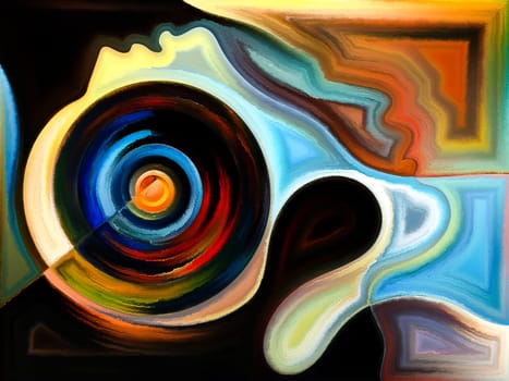 Inner Dialog series. Creative arrangement of human profiles and vivid paint shapes as a concept metaphor on subject of emotions, relationships, human drama, spirituality and design