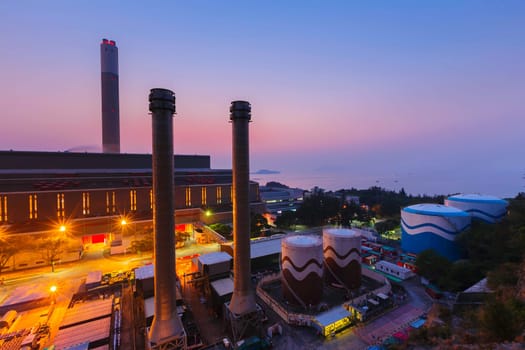 Glow light of petrochemical industry at night, hong kong