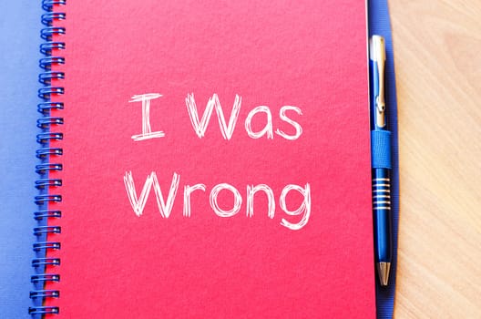 I was wrong text concept write on notebook