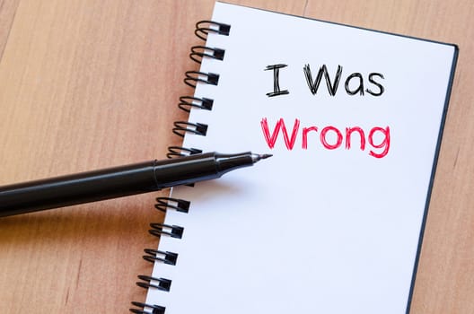 I was wrong text concept write on notebook
