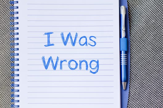 I was wrong text concept write on notebook