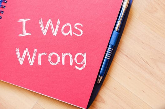 I was wrong text concept write on notebook
