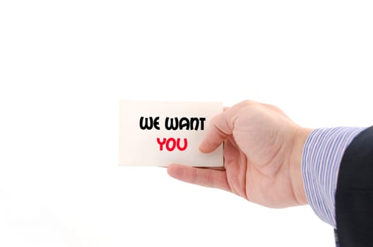 We want you text concept isolated over white background