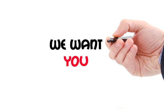 We want you text concept isolated over white background