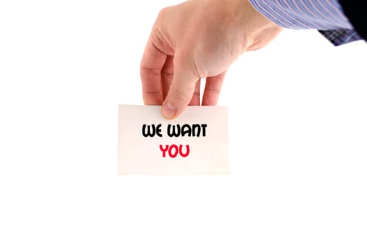 We want you text concept isolated over white background