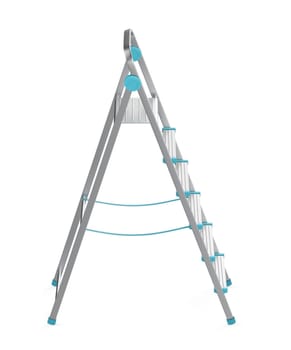 Unfolded aluminum ladder on white background