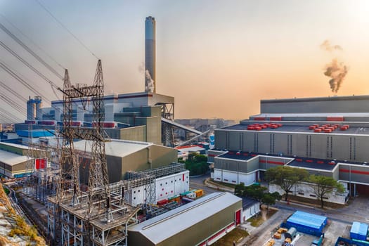 Hong Kong power station at sunset , Glow light of petrochemical industry