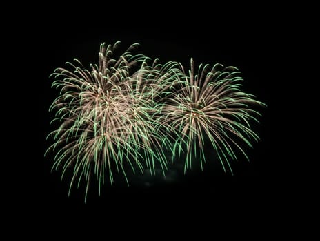 Green fireworks exploding in the night sky