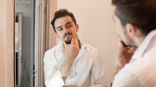 Handsome man care about skin