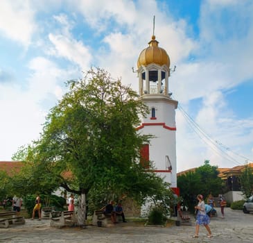 Pomorie, Bulgaria - September 03, 2014: Bell tower of the monastery of St. George in Pomorie, Bulgaria - the only monastery on the coast.