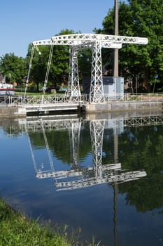 Old hydraulic boat lifts and historic Canal du Centre, Belgium, Unesco Heritage - The hydraulic lift of Strepy-Bracquegnies