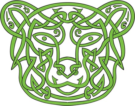 Illustration of stylized bear made in Celtic knot, called Icovellavna, .plait work or knotwork woven into unbroken cord design.
