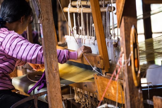 Traditional weaving loom for carpets in Myanmar (Burma)