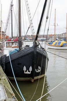 one old boat on a pier in Gothenburgs harbour