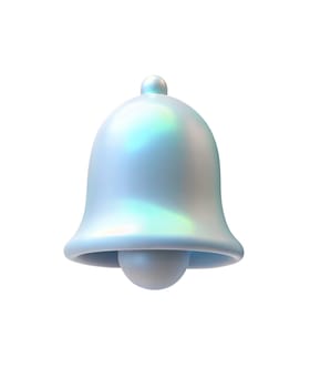 A modern, holographic 3D icon of a notification bell, isolated on white background, symbolizing alerts, reminders, and notifications in a sleek, digital style.