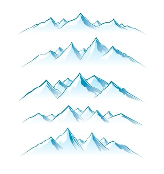 Silhouettes of mountain peaks on a white background. Mountain landscape .