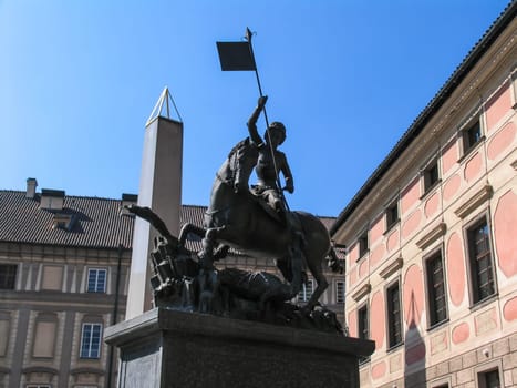 Prague, Czech Republic - August 23, 2016: Attractions of city Prague. Statues and monuments. Historical Buildings