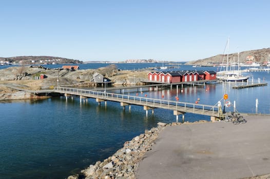 sweden westcoast outside Gothenburg beutiful little harbour and small boathouse