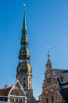 View of the steeple of St. Peter's Church in Riga