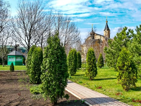 Holy Assumption Monastery, Russia - April 5, 2012: Monastery of the Holy Dormition, appearance of the monastery and the area near it.