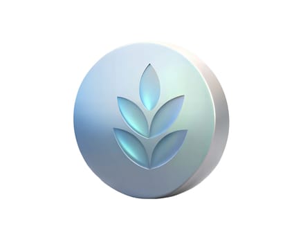 A modern, 3D holographic icon representing a rice plant, isolated on white background, symbolizing agriculture, growth, and sustainability. Features smooth metallic texture with glowing details.