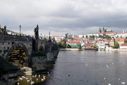 Charles Bridge in Prague with views of the Lesser Town and the Castle District
