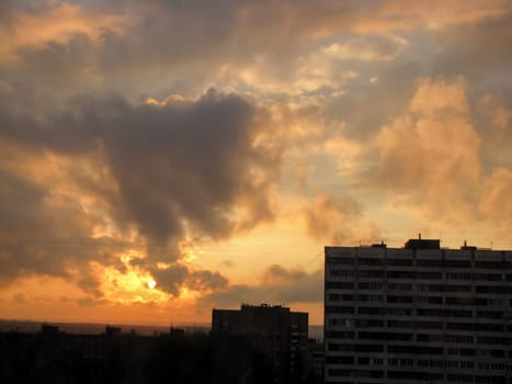 The sky with clouds at sunset. Landscape heaven.