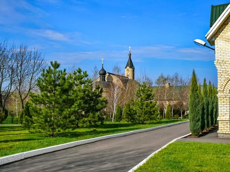 Holy Assumption Monastery, Russia - April 5, 2012: Monastery of the Holy Dormition, appearance of the monastery and the area near it.