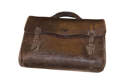 Brown retro satchel with white background.