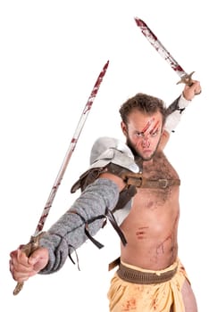 Ancient warrior or Gladiator isolated in a white background