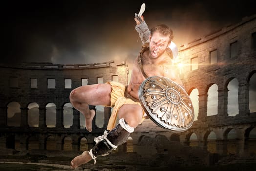 Ancient warrior or Gladiator ready to fight in the arena