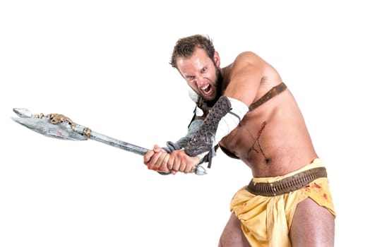 Ancient warrior or Gladiator isolated in a white background