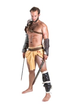 Ancient warrior or Gladiator isolated in a white background
