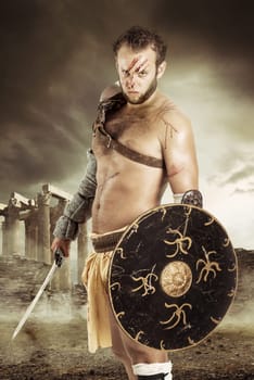 Ancient barbarian warrior or Gladiator ready to fight