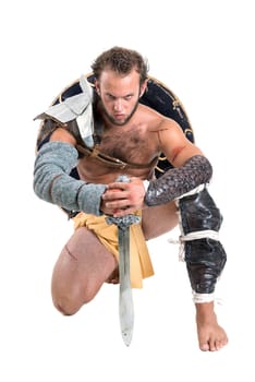 Ancient warrior or Gladiator isolated in a white background