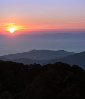 Beautiful sunrise over mountains in Chiang Mai,Thailand