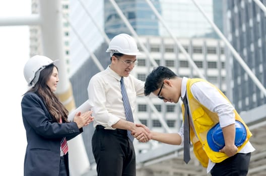 Business handshake. Architects handshake and congratulations concept. Partnership, Deal..