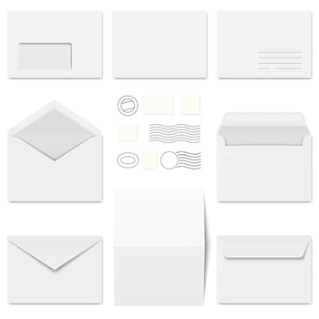 big collection of white envelopes,stationery and different post marks