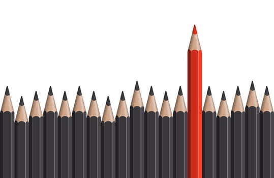 row of gray pencils with one colored red symbolizing the special one