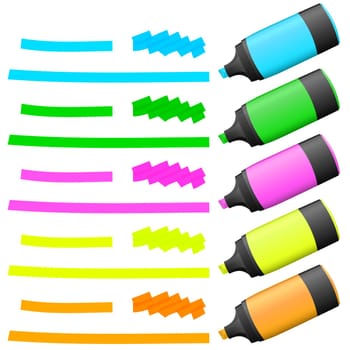 different colored high lighters with markings for advertising usage