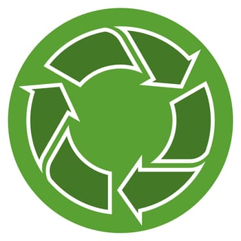 green recycling sign in circle isolated on white background