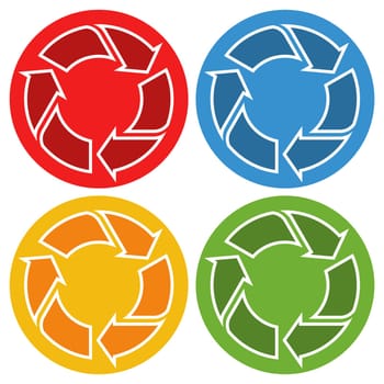 colored recycling signs in circle isolated on white background