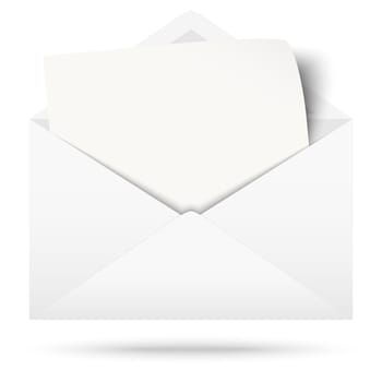 white envelope opened with empty white paper and shadow