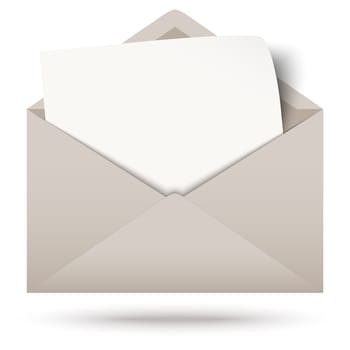 gray envelope opened with empty white paper and shadow