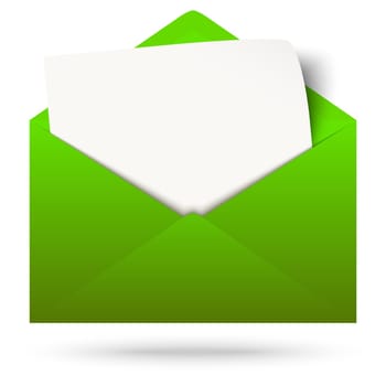 green envelope opened with empty white paper and shadow
